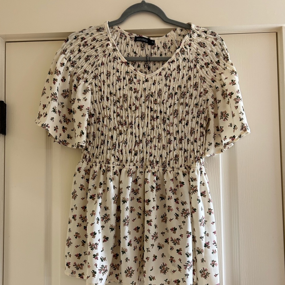 White and Pink Flowered Top